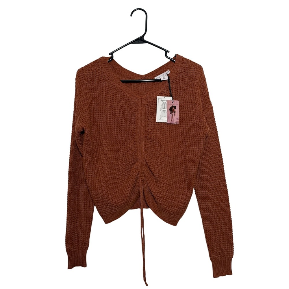 Sincerely Jules Boho Chic Terracotta Ruched Front V-Neck Sweater NWT Size Small